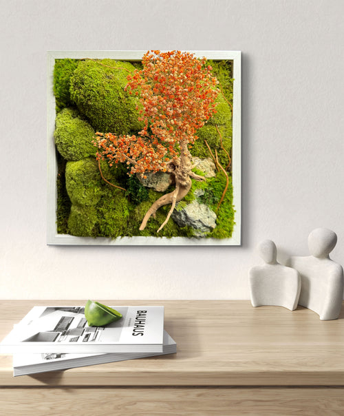 Preserved Moss Art With Bonsai Tree – Handcrafted Biophilic Wall Decor | Natural Home & Office Art | Zero-Maintenance Green Art
