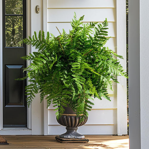 4PCS Artificial Boston Fern Fake Ferns Hanging Plant UV Resistant Inoor Outdoor Faux Shrubs 19Inch Large Faux Ferns Greenery Stems for Home Office Garden Decoration
