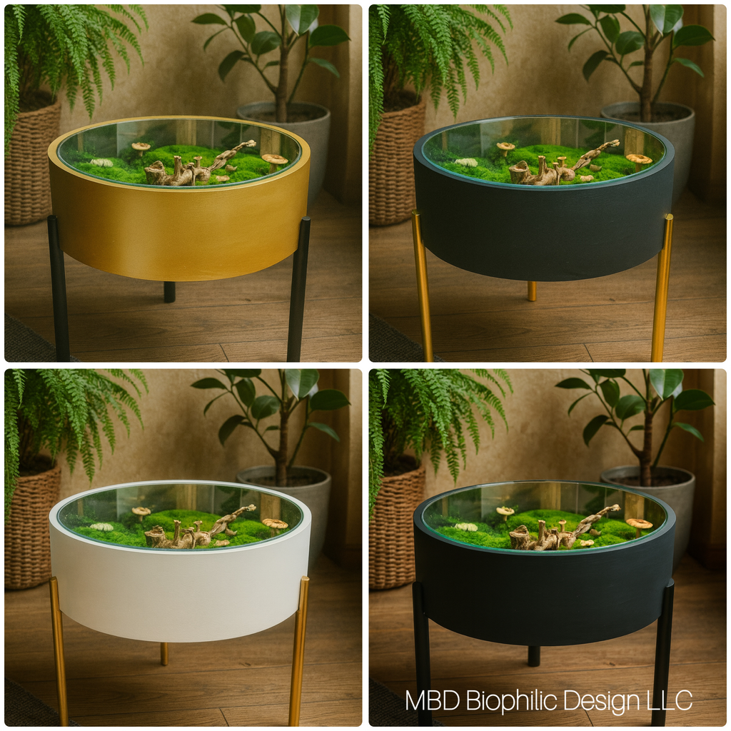 Round Terrarium Coffee Table | Modern Biophilic Design with Preserved Moss