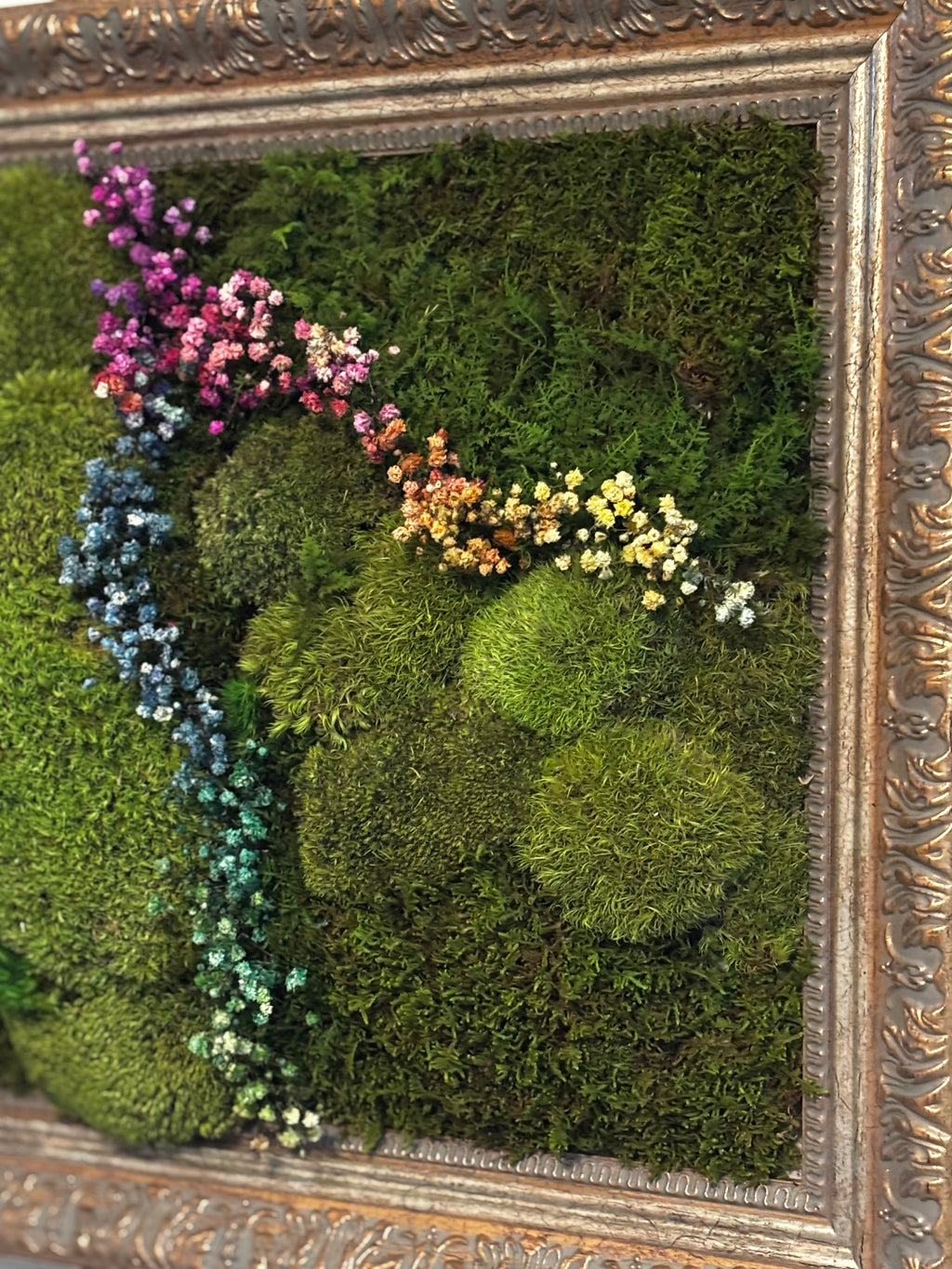 Preserved Moss Wall Art With Colorful Floral Accents – Handcrafted Biophilic Frame | Zero-Maintenance Nature Decor for Home & Office