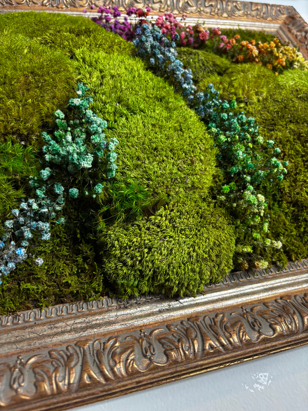 Preserved Moss Wall Art With Colorful Floral Accents – Handcrafted Biophilic Frame | Zero-Maintenance Nature Decor for Home & Office