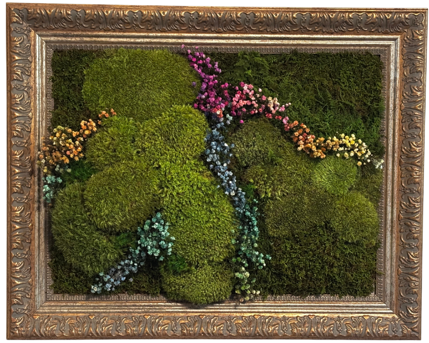 Preserved Moss Wall Art With Colorful Floral Accents – Handcrafted Biophilic Frame | Zero-Maintenance Nature Decor for Home & Office