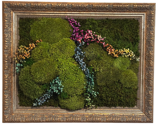 Preserved Moss Wall Art With Colorful Floral Accents – Handcrafted Biophilic Frame | Zero-Maintenance Nature Decor for Home & Office